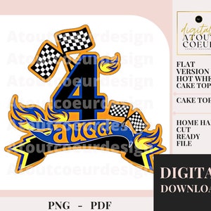 Hot Wheel Cake Topper / Cupcake Topper / Archivos DIGITALES / Imprimir y cortar / Sin decoraciones físicas / decoraciones de fiesta de productos / cumpleaños / azul oscuro