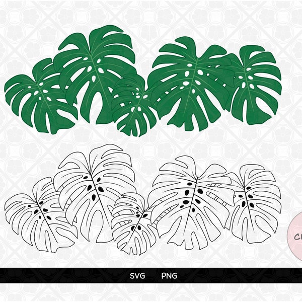 Monstera Leaves Row SVG Cut File PNG Clipart, Instant Digital Download, Hawaii Tropical Beach Theme, DIY Craft Laser Design Template