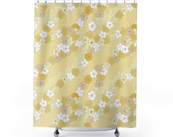 Shower Curtain- Puakenikeni En Face Flowers in Sunshine Yellow