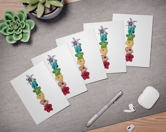 Pua Rainbow Notecard Set of 5- Plumeria, Hau, Puakenikeni, Pakalana, Blue Jade and Crown Flower