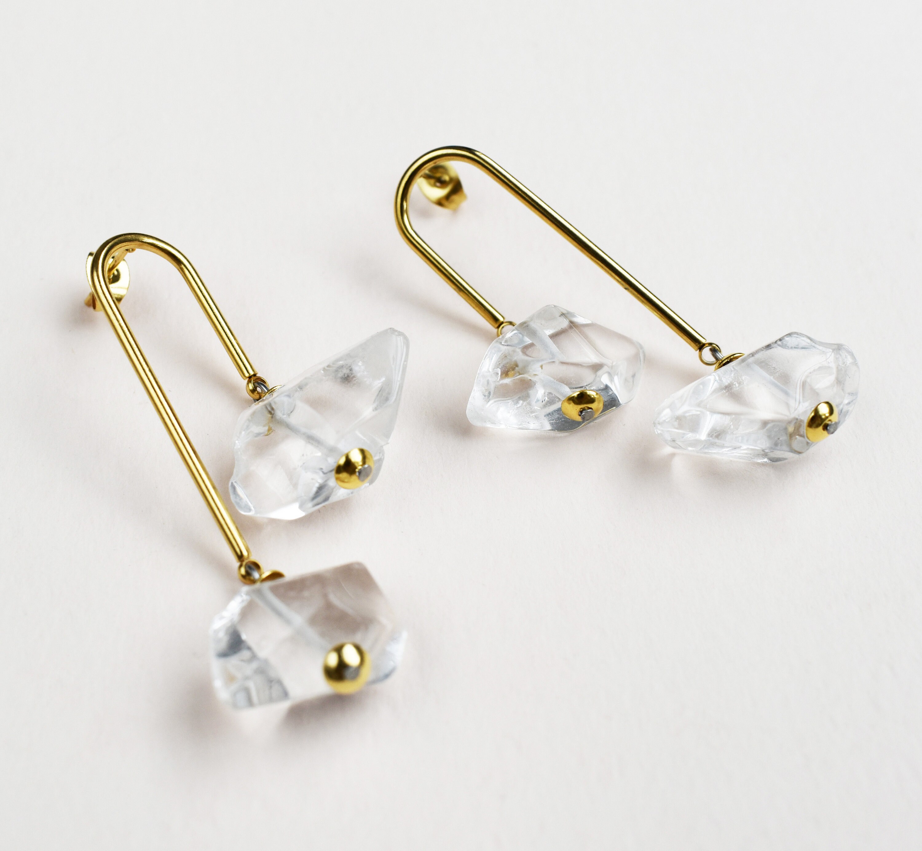 Clear quartz earrings dangle raw gemstone artisan jewelry Etsy