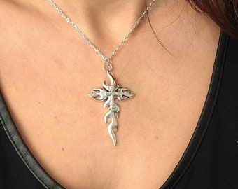 1 Lg Flame Cross Pendant, Gothic Cross Pendant, Cross Pendant