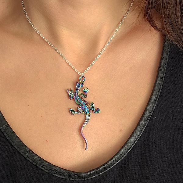 Colourful Gecko Lizard Pendant Necklace