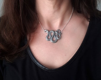 Snake Necklace in Antique Silver, Coiled Snake Jewellery