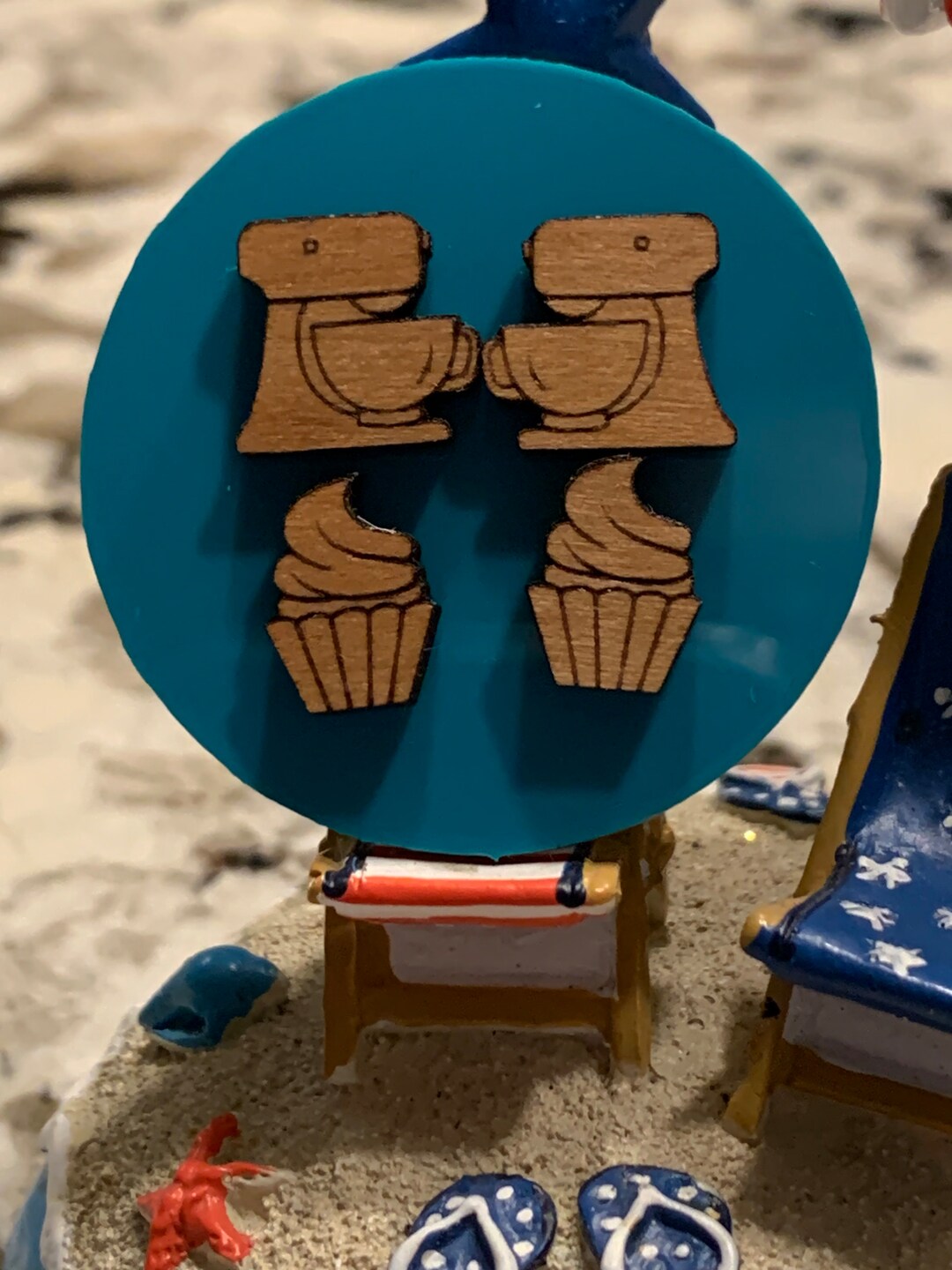Laser Cut Kitchen Mixer Wood Earrings Cupcake Shaped Wooden - Etsy