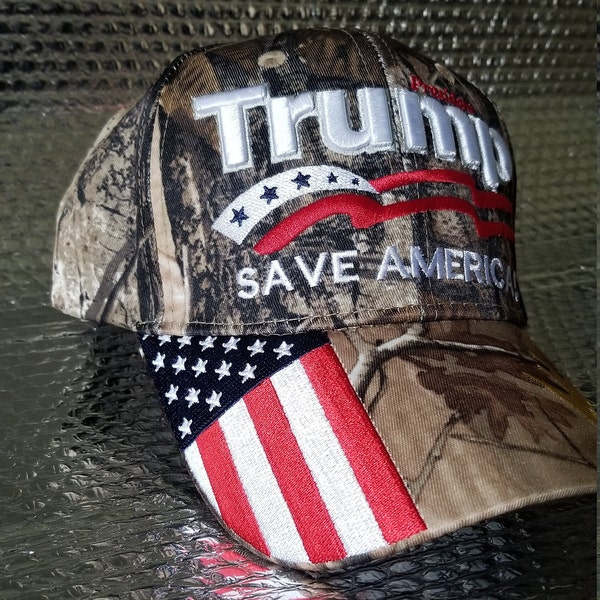 Trump 2024 Save America! USA Shadow USA Flag Bill Camo Embroidered Cap Hat