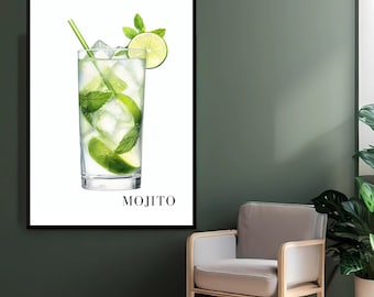 Lámina con diseño de cóctel mojito / Refrescante bebida de menta y lima (descarga digital)