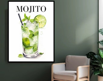 Lámina con diseño de cóctel mojito / Arte de bebida de menta y lima (descarga digital)