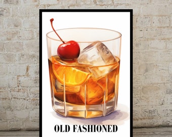 Lámina de cóctel clásico / Arte de bar de whisky vintage (descarga digital)