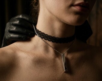 Hidden Message Necklace, Discreet Day Collar Pendant, Personalized BDSM Jewelry, Custom Engraved Choker, Secret Message Gift for Her