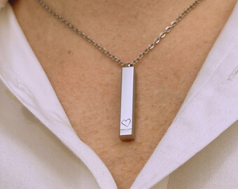 Personalized Hidden Message Necklace, Engraved Four Sided Pendant, Discreet Day Collar Jewelry, Custom Gift for Her, Sub Dom BDSM