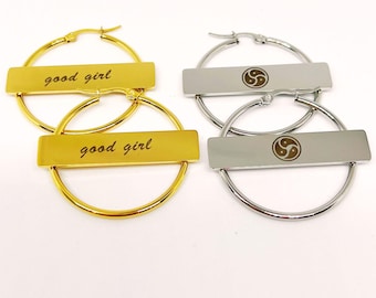 Personalized Engraved Hoop Earrings, Hidden Message Jewelry | Good Girl Submissive BDSM Hoops, Discreet Sub Gift for Her, Anniversary