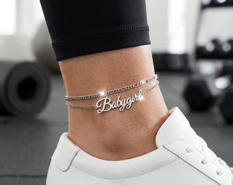 Personalized BDSM Name Anklet - Custom Gold or Silver Submissive Ankle Cuffs for Women - Sexy Adjustable Fetish Foot Jewelry Body Chain