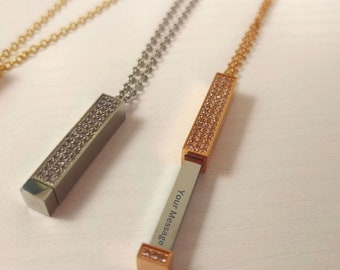 Personalized Hidden Message Necklace, Engraved Bar Pendant Choker, Discreet Day Collar Jewelry, Custom Gift for Her