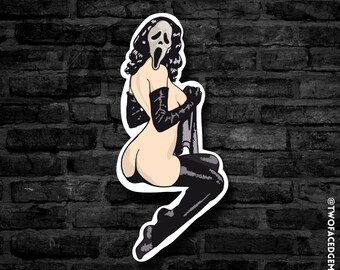 Ghost Face Pinup, Waterproof Sticker