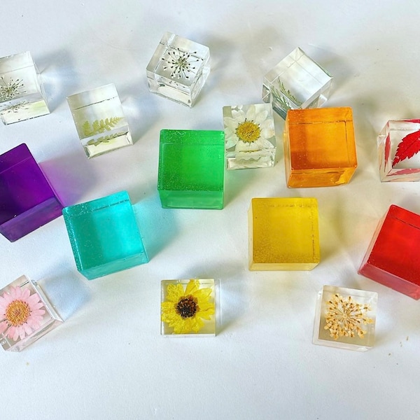 Flower resin blocks/ resin loose parts/ nature play/ reggio And waldorf play floral spring