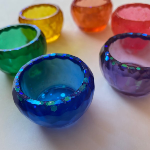 Rainbow resin bowls/ color sorting / potion play / play dough slime add on/ bowl/ cup