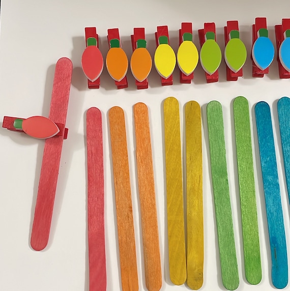 Busy Bag / Colored Craft Sticks With Mini Clothespins Matching/ Montessori  Activity/ Gift Bags/ Loot Bags 