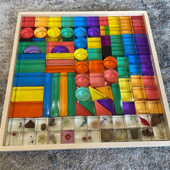 Scatola di blocchi di resina/set da gioco da tavolo luminoso/castello  arcobaleno Waldorf e giocattoli Montessori/regalo per bambini/parti sciolte  gioco di finzione/strumenti matematici -  Italia