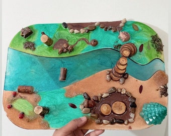 Woodland safari forest jungle play scape/ flisat large sized insert pretend play water play dough play/ river playscape