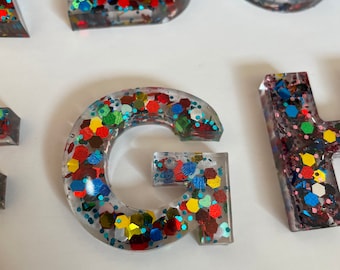 Resin alphabets/ glitter and colors mix/ movable alphabet/ homeschooling/ multicoloured