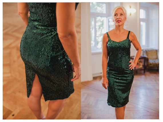 green scaly dress Emerald Sequin Charlotte Dress Emerald / L / SCH2301 main image 0