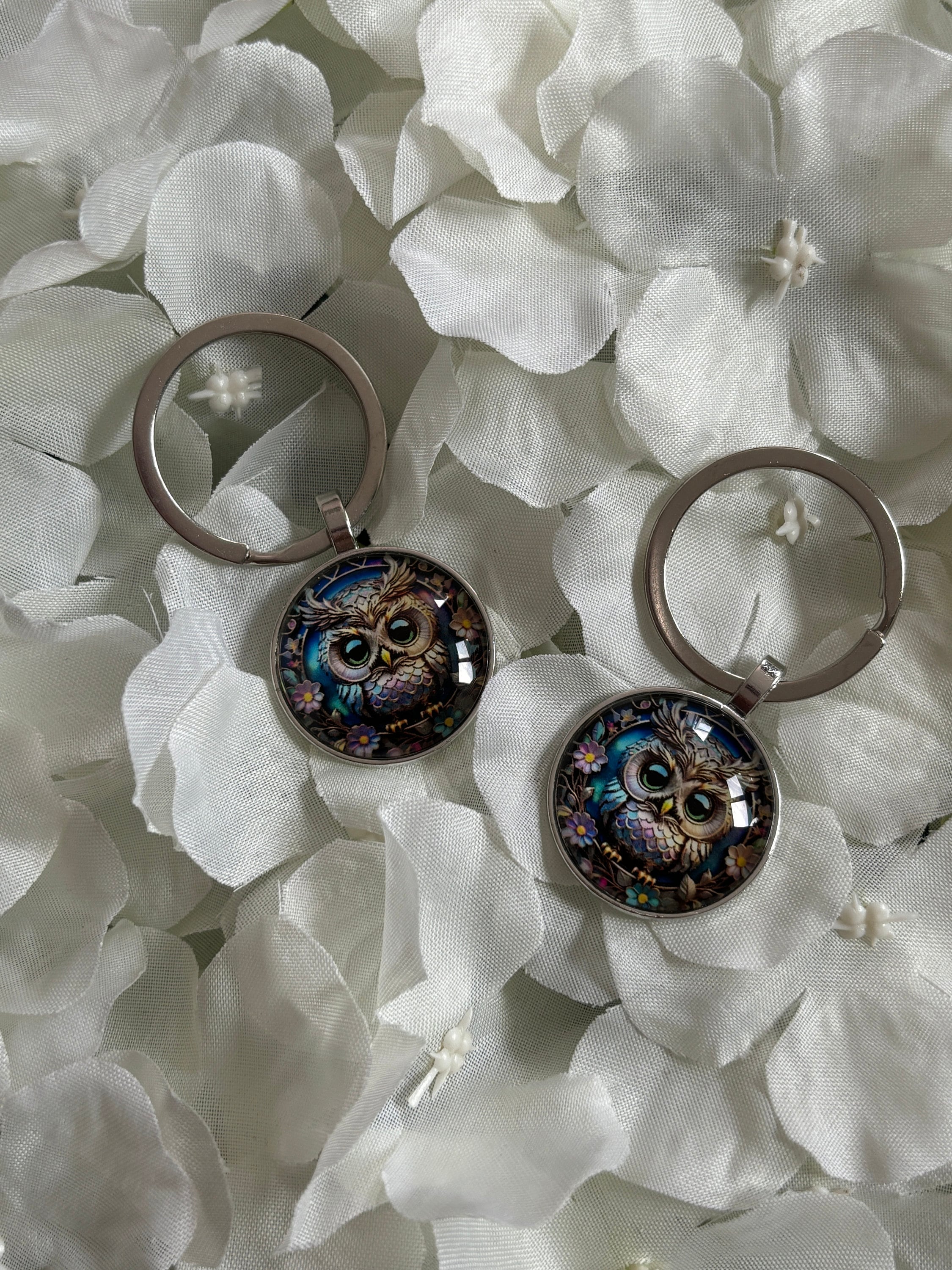 Owl Keyring | Glass Cabachon Keyring | Bird Keyring