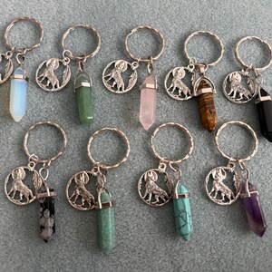Crystal Pillar Keyring: Wolf Charm, Initial Keychain
