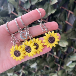 Sunflower Keyring, Initial Keyring, Personalised Keyring