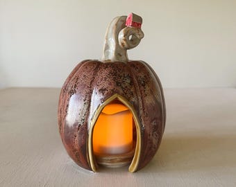 Fall Pumpkin luminary with tiny barn