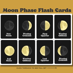 Moon Phases Flash Cards, Lunar Phases Study Guide, Printable Flash Cards, Homeschool/Classroom Resources, Instant Digital Download