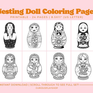 Nesting Doll Coloring Pages, Printable Coloring Pages, Doll Coloring Activity for Toddlers & Kids