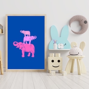 Pink Elephants Artwork, Pink Elephants Art Print, Kid&#39;s Room Decor, Children&#39;s Artwork, Nursery Art