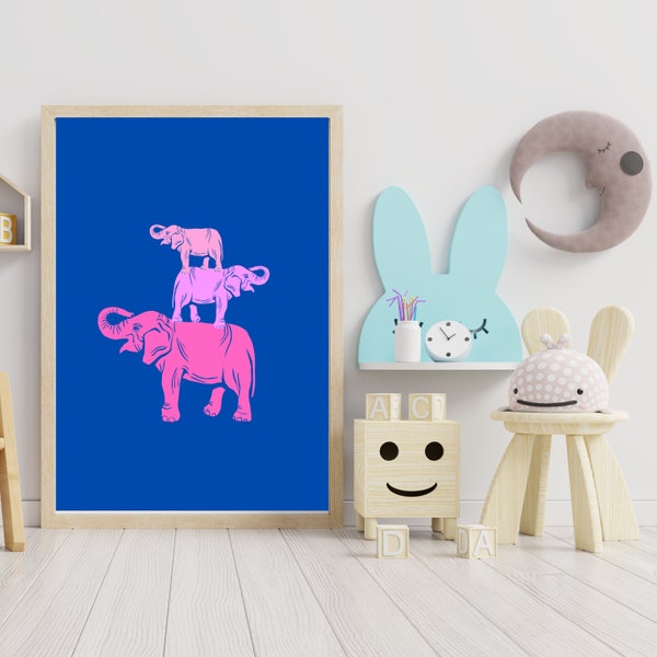 Pink Elephants Artwork, Pink Elephants Art Print, Kid's Room Decor, Children's Artwork, Nursery Art