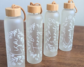 Personalized Frosted Water Bottle | Floral Tumbler | Customized Glass Water Bottle