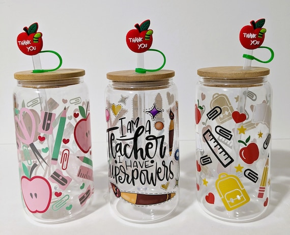 Customized Teacher Glass Tumbler with Straw