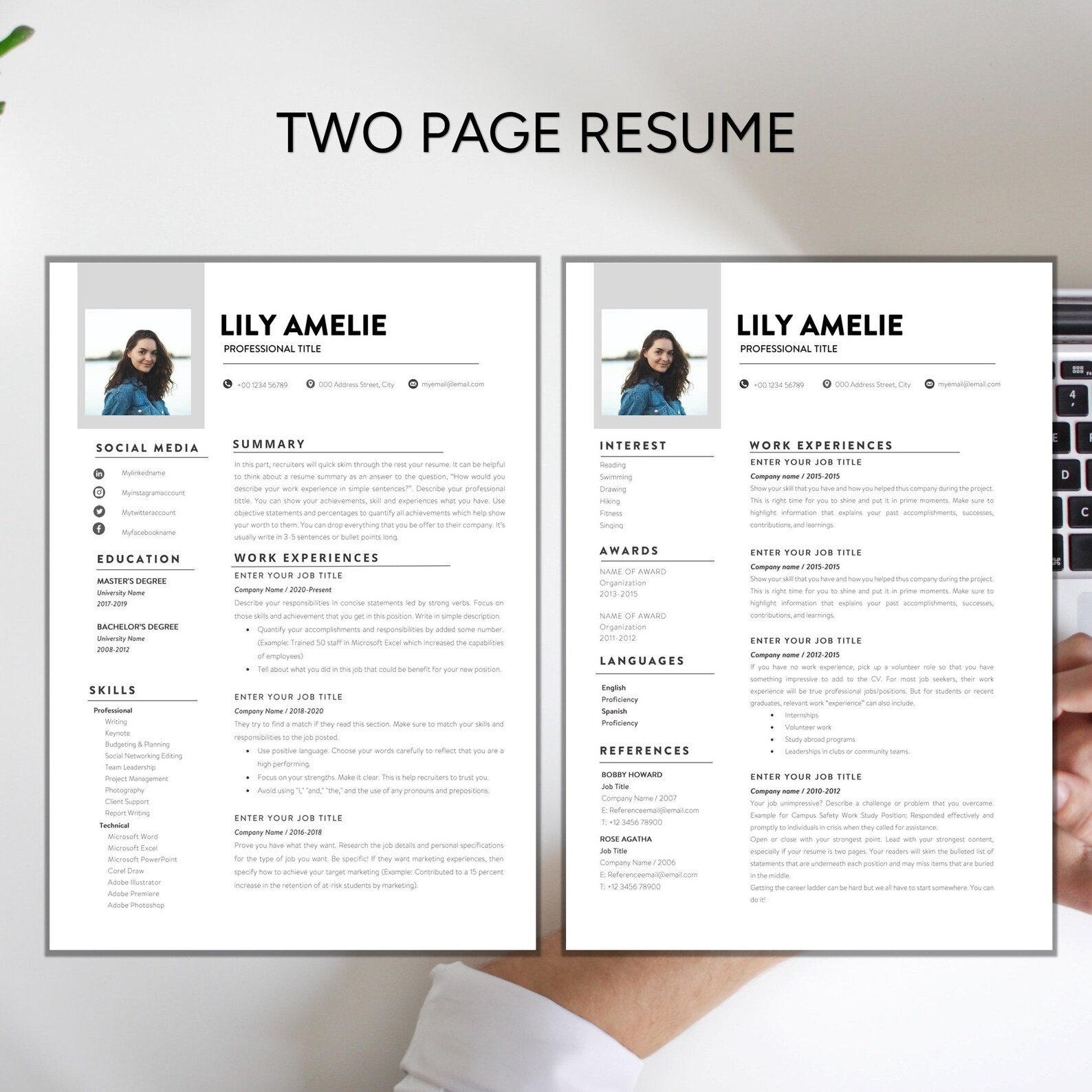 Clean Resume Template Word, Cv Template, Professional Resume, Creative ...