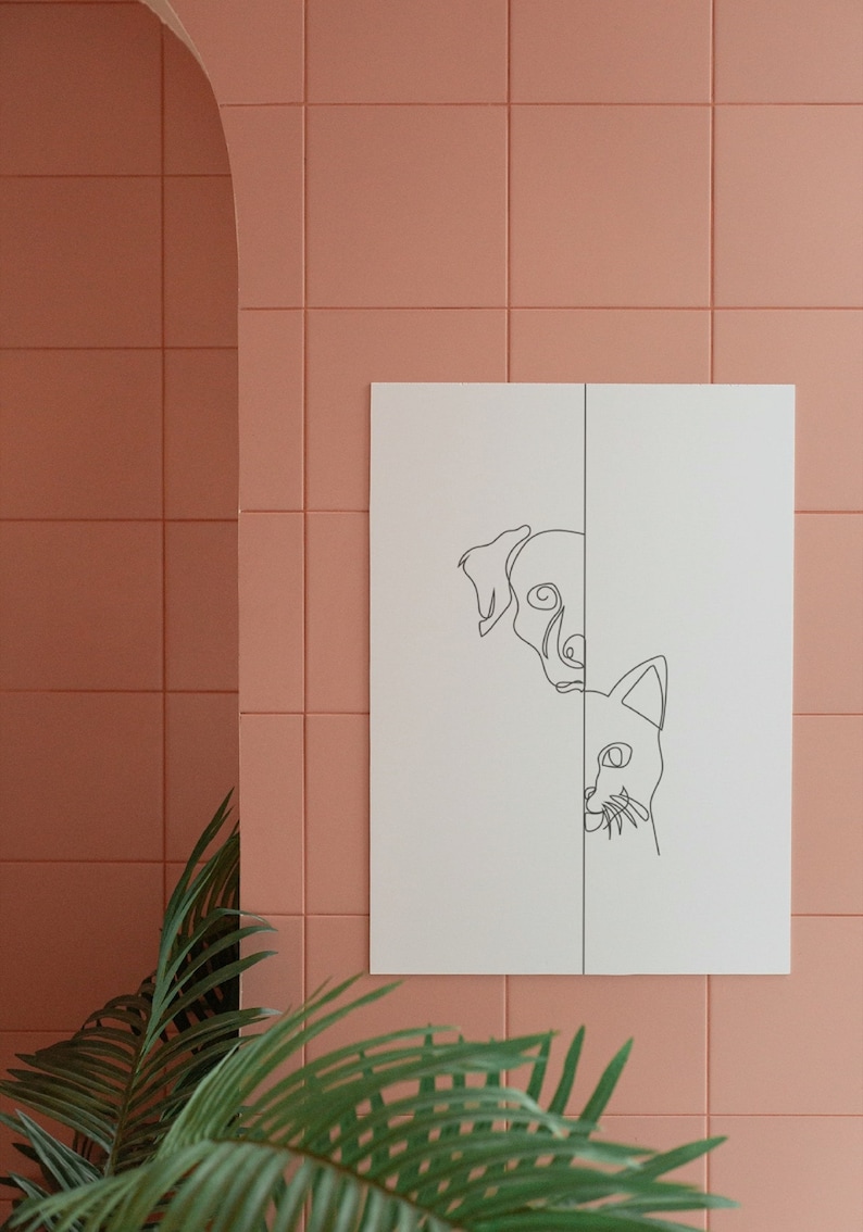 Dog and Cat Art, Dog and Cat Line Drawing, Dog and Cat Simple Line, Dog