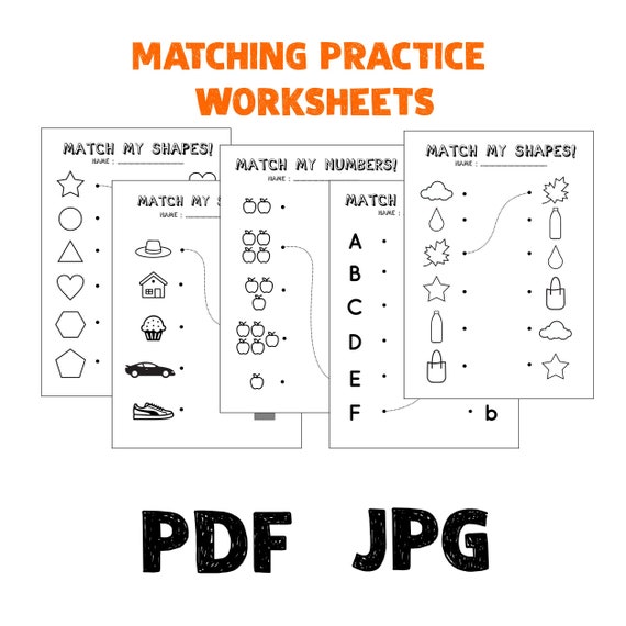 match number shapes letters and shadows worksheet for kids etsy
