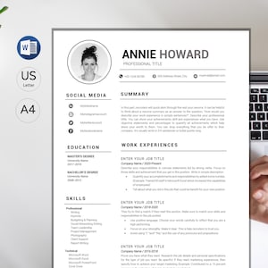 Minimalist resume template word, cv template, professional resume, creative resume template, clean resume, resume templates, cv templates