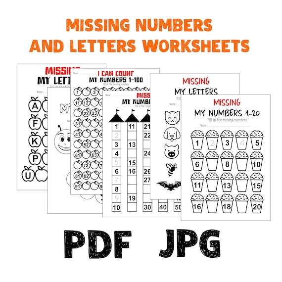 fill the blank missing numbers and letters child worksheet etsy