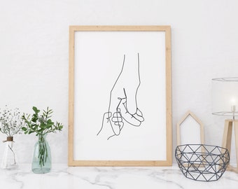 Tenersi per mano Line Art Poster, Stampa per tenersi per mano, Stampa per tenere per mano il bambino, Prendi la mia mano, Poster minimale stampabile a mano, Disegno a mano