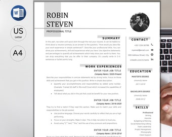 Plantilla de currículum vitae en gris, CV profesional, carta de presentación (MS Word)