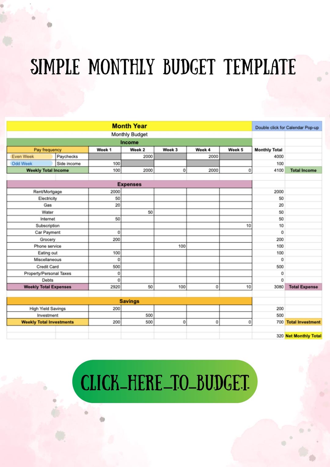 Simple Monthly Budget Template - Etsy Canada