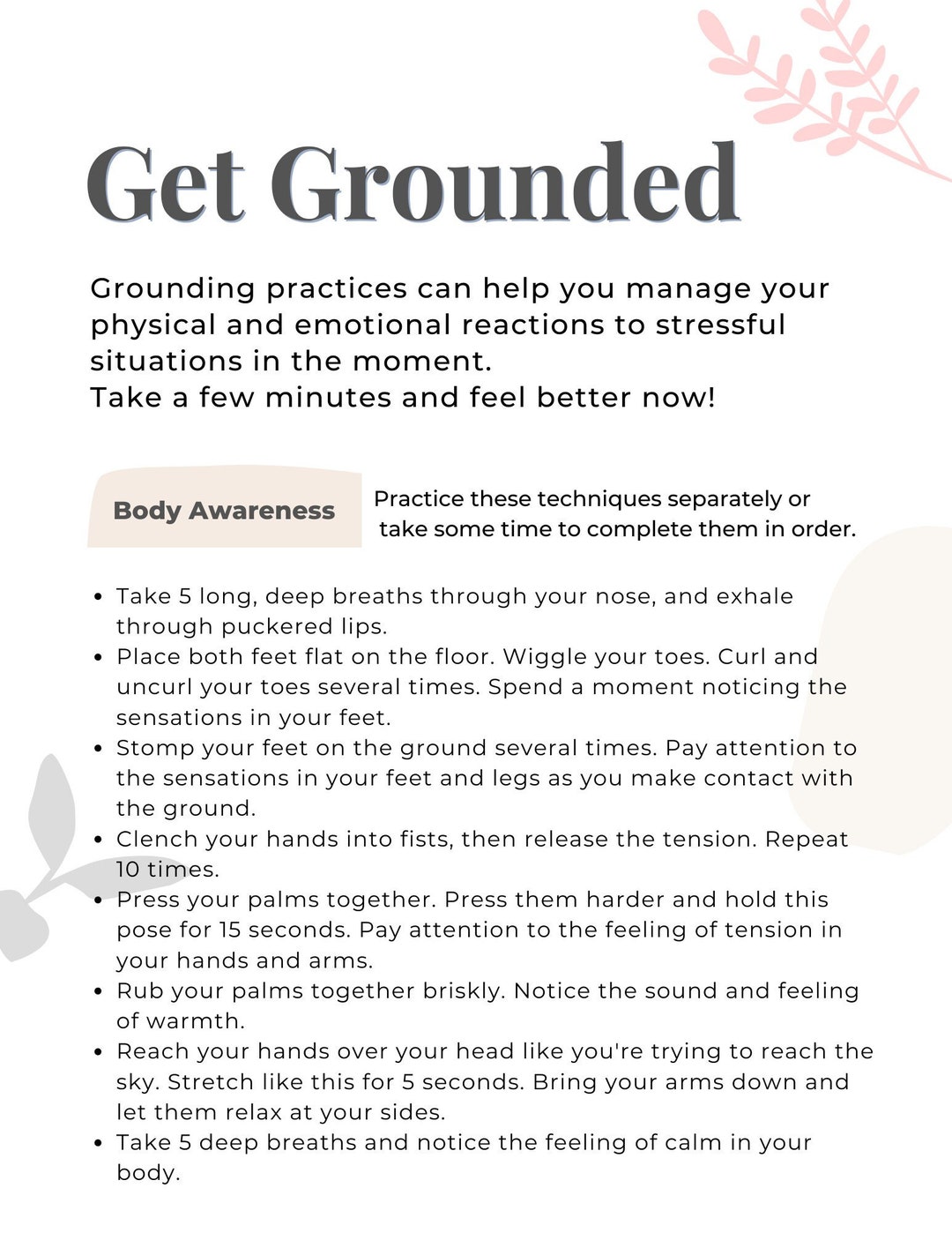 Grounding Practices Printable Etsy