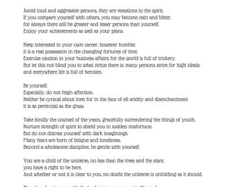Desiderata Poem Art Print, Inspirational Wall Art (Digital Download)