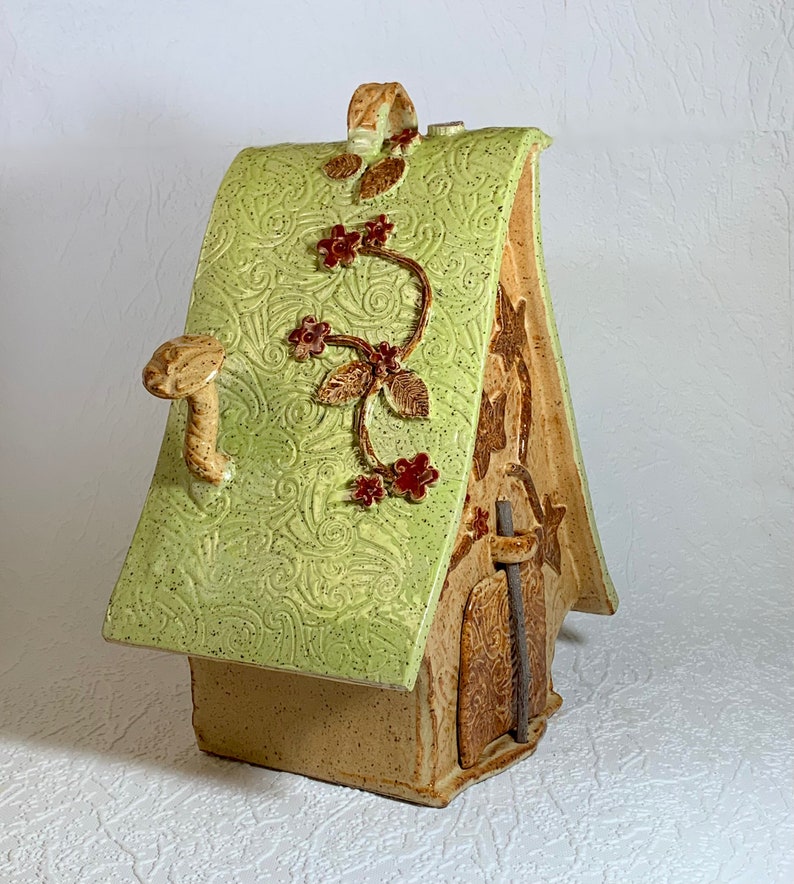 Aframe Pottery Birdhouse Clay Fairy Birdhouse Garden Decor Etsy