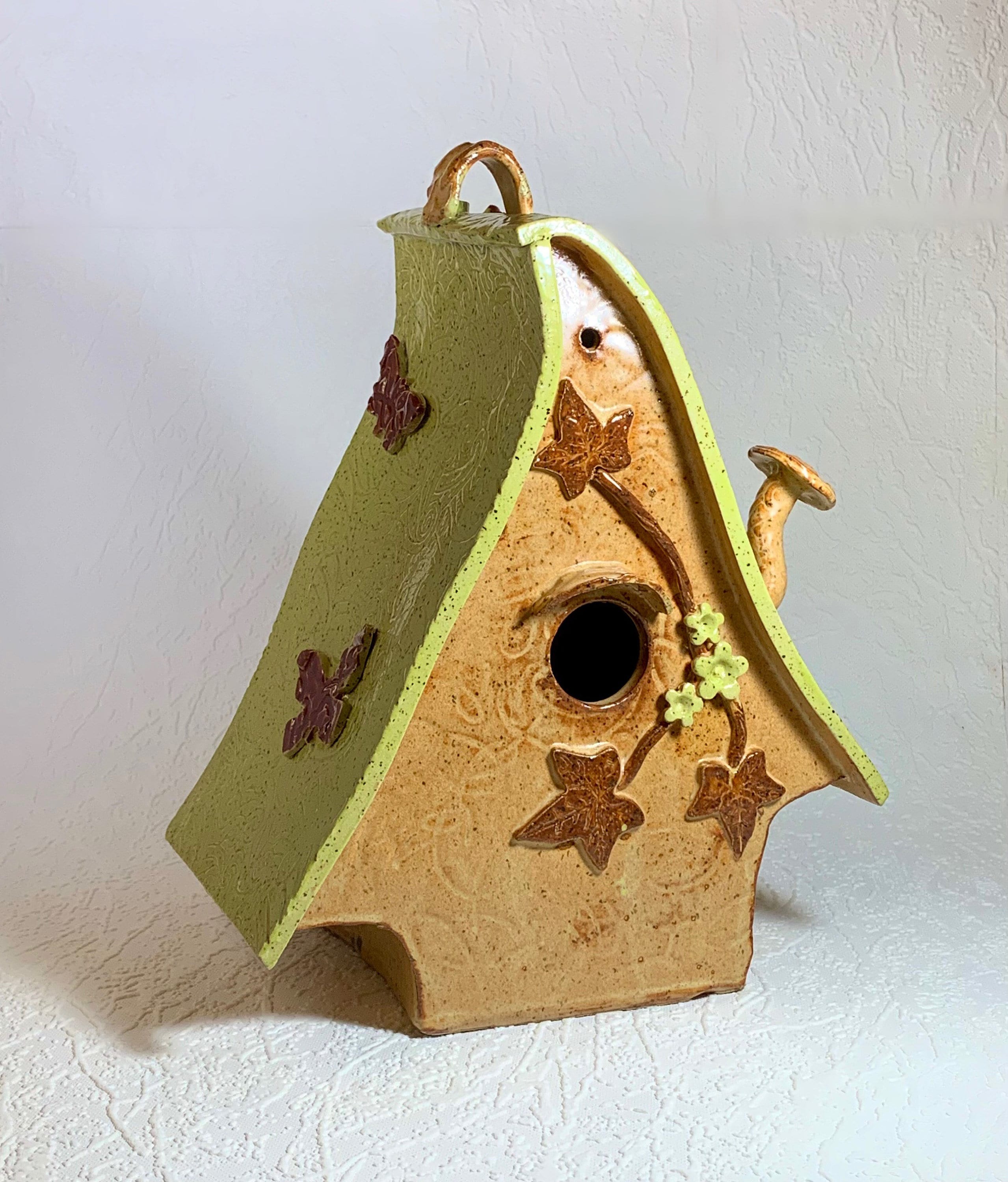 AFrame Pottery Birdhouse Clay Fairy Birdhouse Garden Decor Etsy