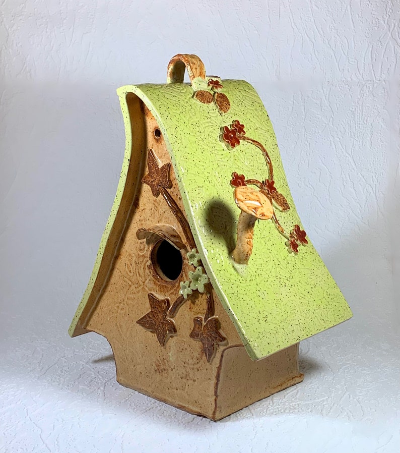 Aframe Pottery Birdhouse Clay Fairy Birdhouse Garden Decor Etsy