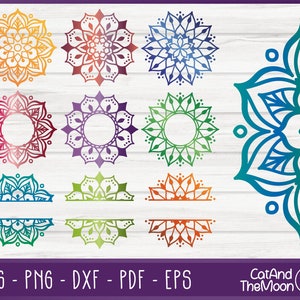 Metà Mandala Svg, Mandala semplice Svg, Mandala Svg Bundle, Mandala Clipart, Mandala diviso Svg, Mandala Flower Svg, File Svg per Cricut